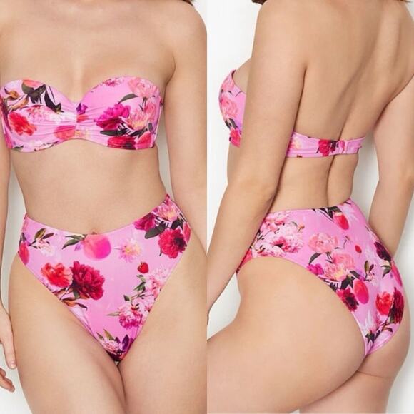NWT Victoria’s Secret High Waist Bikini Bottom Women S Small Violet Peach Floral - Picture 1 of 6
